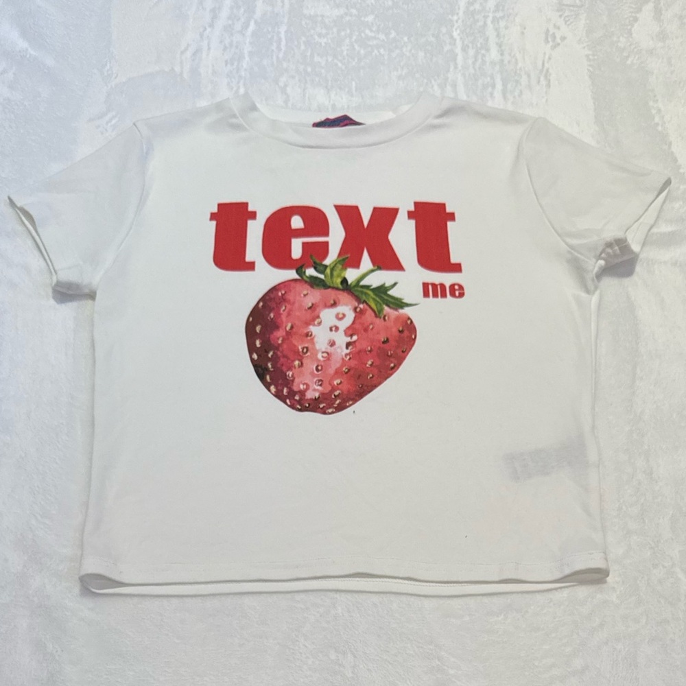 White Edikted T-Shirt with Strawberry Print